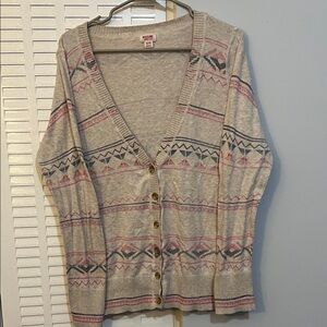 Beige and Pink Geometric Button Cardigan